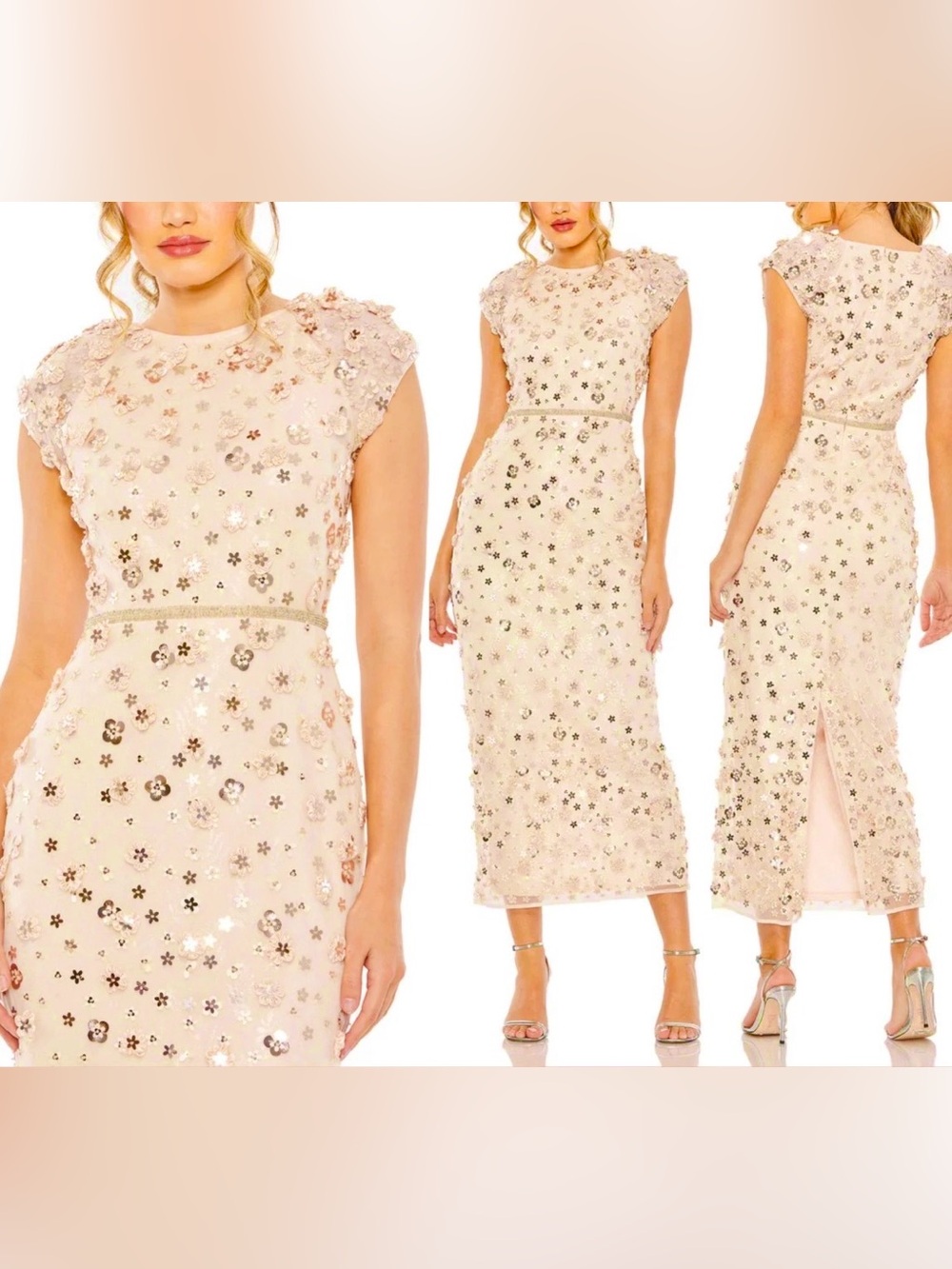 MAC Duggal 93806 Floral Applique Cap Sleeve Sheath Dress Sz 12